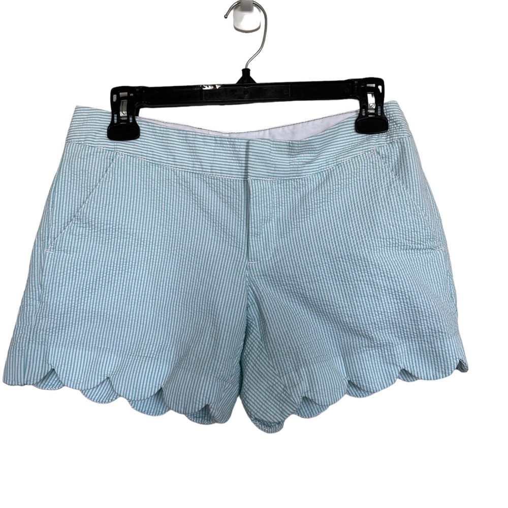 Lilly Pulitzer Buttercup Shorts Sz 0 Aqua Stripes Scalloped Hem Pockets